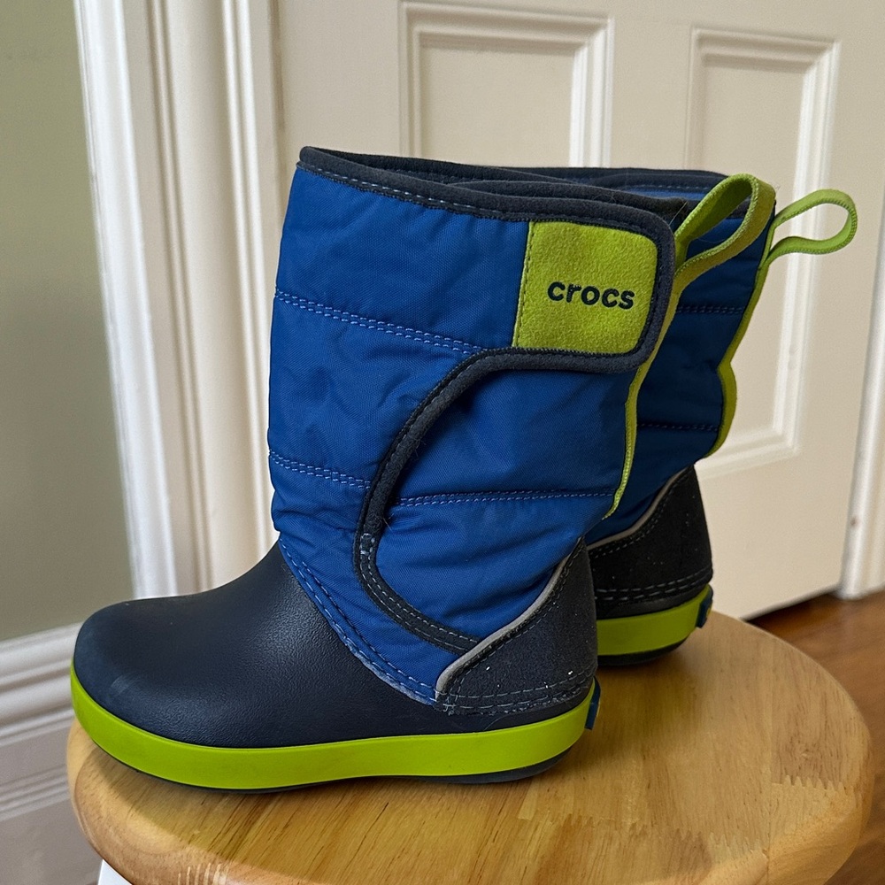 CROCS Kids Blue and Lime Boots